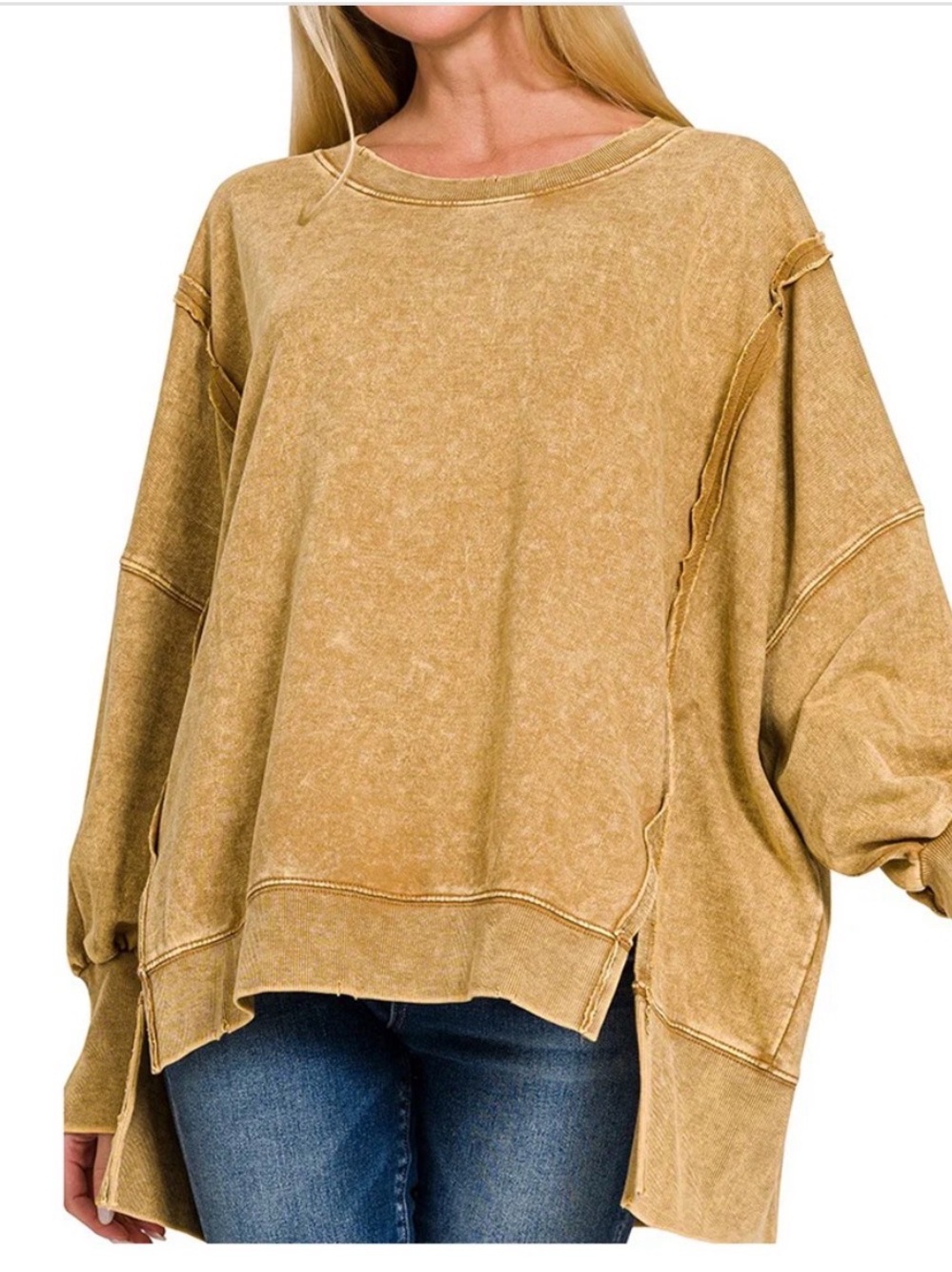 Zenana Acid Washed Oversized Sweatshirt - Women Tops